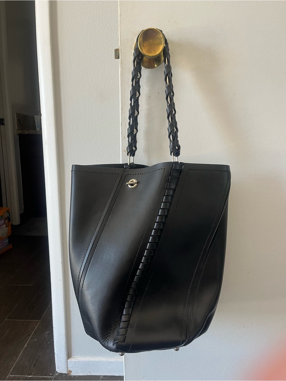 Proenza Schouler Black Leather Bucket Tote with Braided Strap